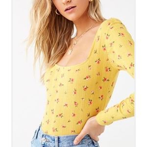 S forever 21 floral ribbed long sleeve top